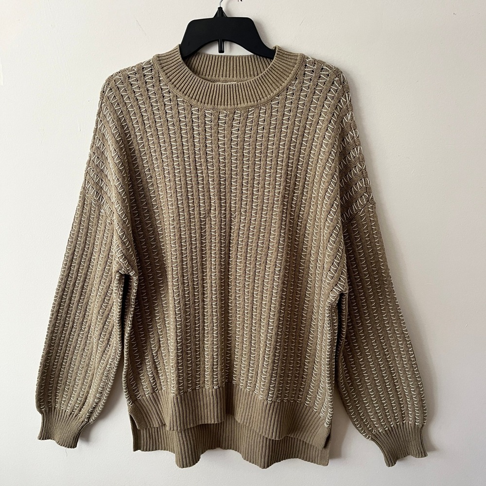 BKE Womens Sage Green Whipstitch Ribbed Knit Oversized Sweater 110023256 NWT L